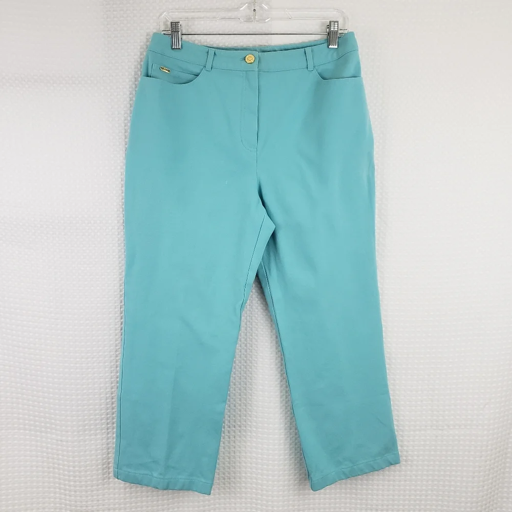 St John Sport by Marie Gray Crop Jeans Aqua Blue size 10 Stretch